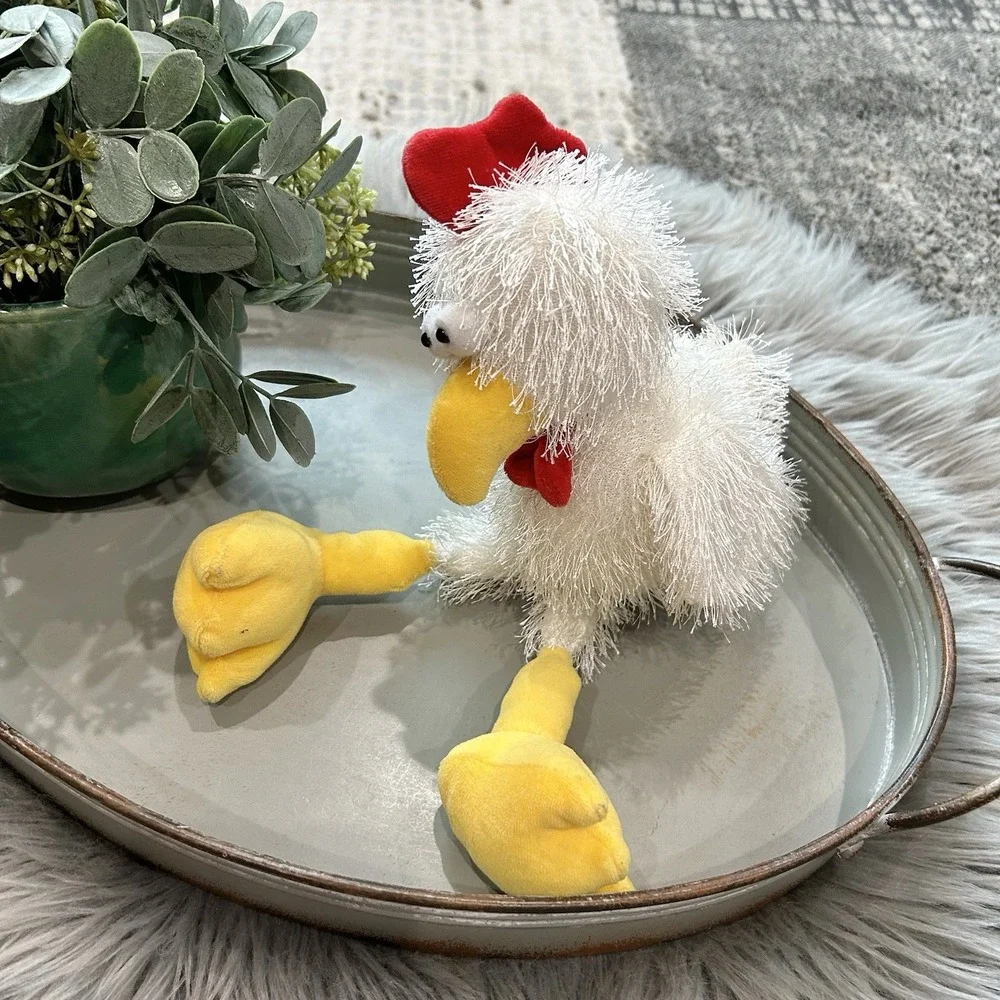GANZ Vintage Fluffy White Floppy Chicken Rooster Plush Stuffed Animal‎